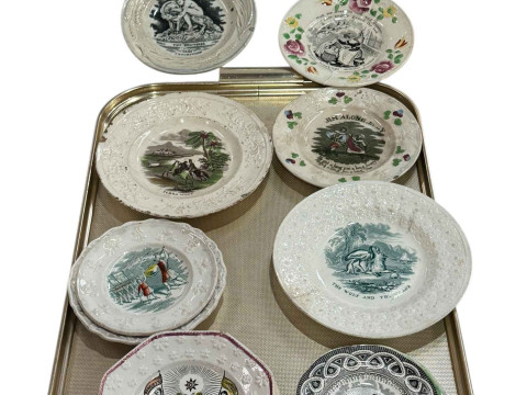 Tray of 19th Century Nursery Ware plates.