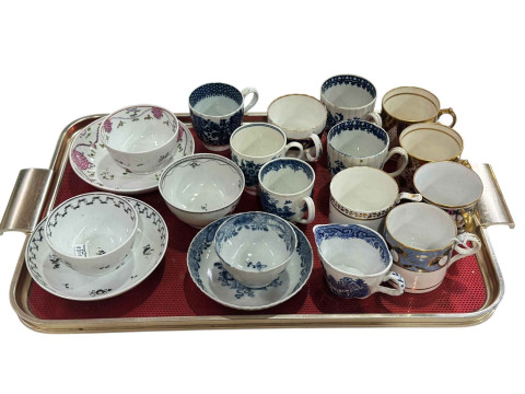 Collection of coffee cans, tea bowls and saucers including Worcester.