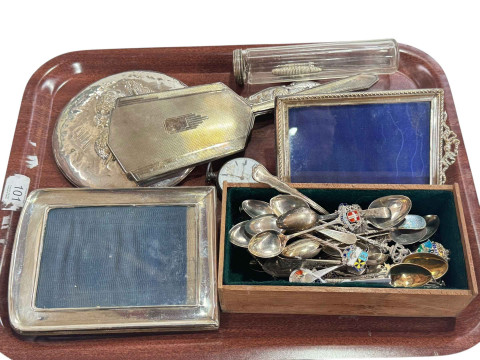 Silver pocket watch, two silver photograph frames, two silver backed mirrors...