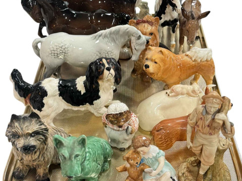 Five Beswick horses and donkey, Beswick pig, five Sylvac dogs, Royal Worcester,...
