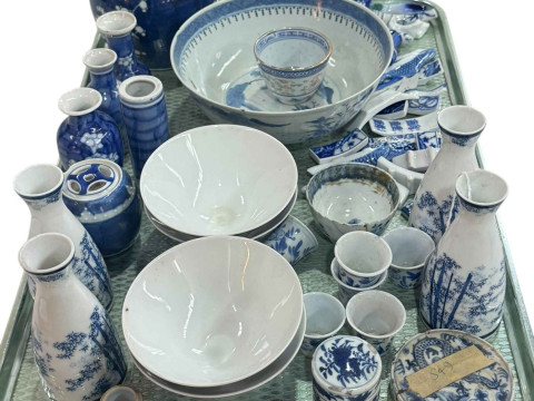 Collection of Oriental blue and white china including Chinese prunus ginger...