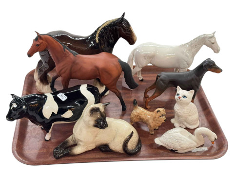 Two Beswick horses, Royal Doulton horse, Fresian Bull Ch Coddington Hilt...
