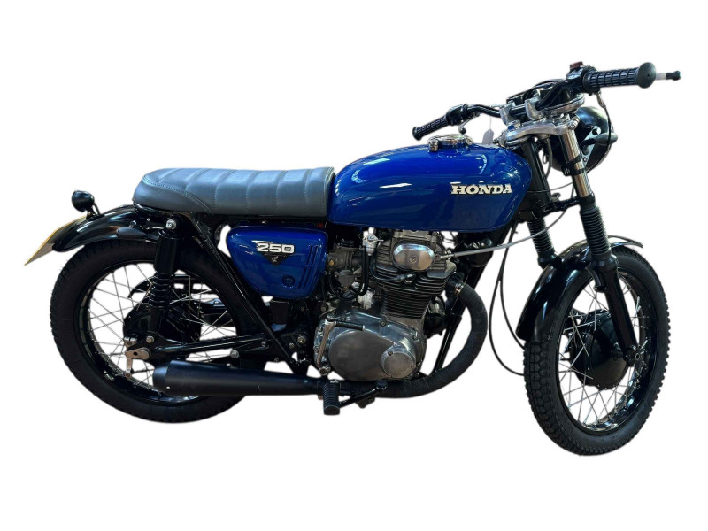 Honda CB250 K4 Motorcycle, Registration Number HFN 629L, first date of registration 25-04-1973, beautifully restored with freshly powder coated wheels, new spokes and bearings front and rear, jack seals, brake shoes, headstock bearings, the bike has electric start button and good compression.