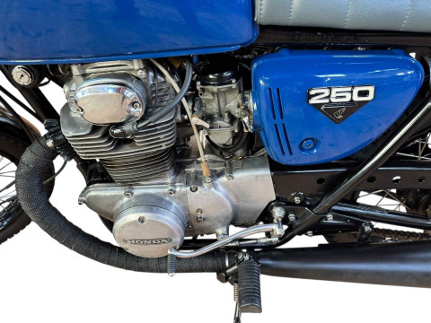Honda CB250 K4 Motorcycle, Registration Number HFN 629L, first date of registration 25-04-1973, beautifully restored with freshly powder coated wheels, new spokes and bearings front and rear, jack seals, brake shoes, headstock bearings, the bike has electric start button and good compression. thumbnail