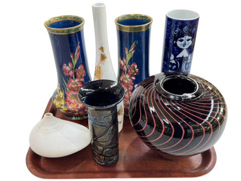 David Wallace glass vase, Studio glass vase, pair of Maling vases and...