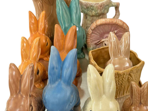 Sylvac Rabbits, two jugs and two flower holders.
