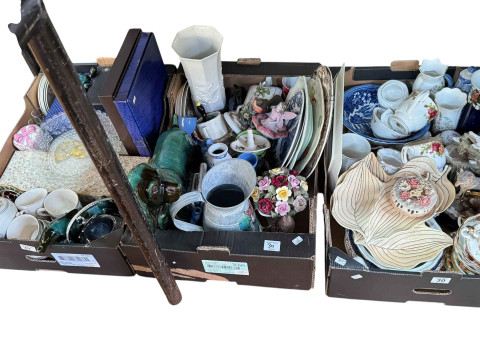 Five boxes of blue and white and other china, collectors plates, doll, etc. thumbnail