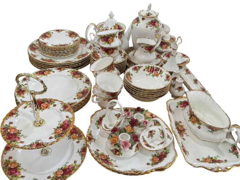 Royal Albert Old Country Roses part tea and dinner ware, over 60 pieces, Berkeley teaware, graduated jug, dessert set, etc.