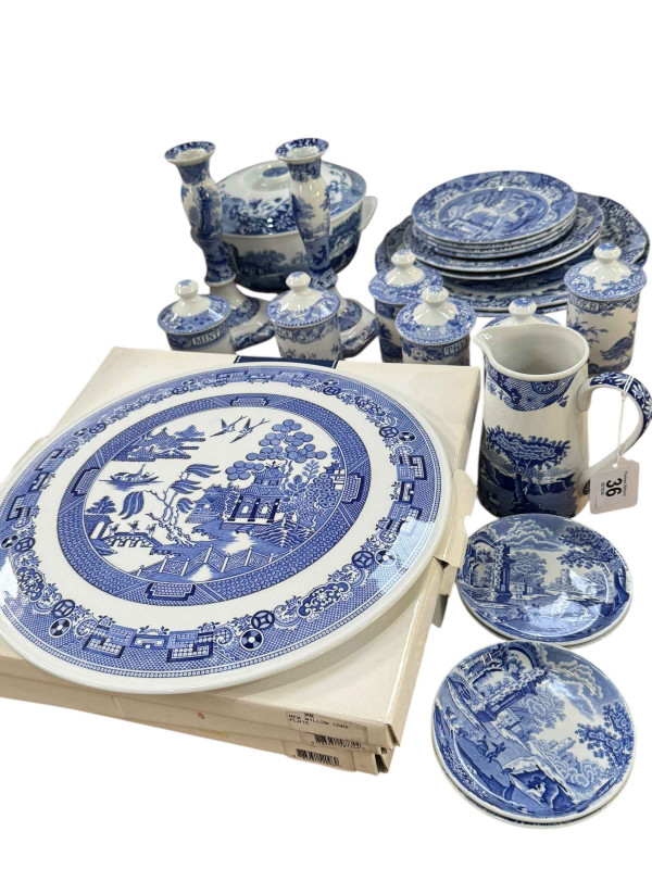 Collection of Spodes Italian blue and white china, and set of six The Spode Blue Room Collection spice jars.