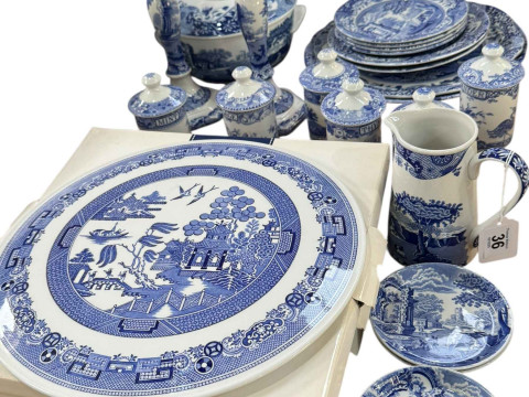 Collection of Spodes Italian blue and white china, and set of six The...
