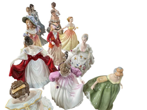 Four Coalport ladies and eight Royal Doulton figures.