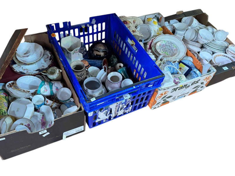 Six boxes of teawares and various china.