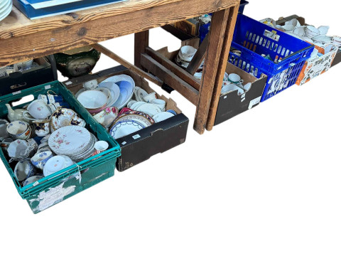 Six boxes of teawares and various china.
