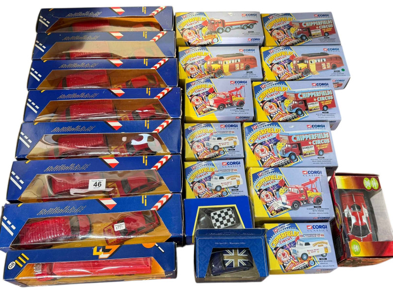 Seven Corgi C28 Datapost sets, C1238 Seddon Atkinson Container Artic, eleven Corgi Chipperfields Circus vehicles, etc.