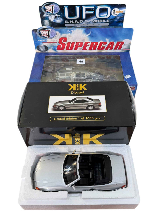 Gerry Anderson UFO S.H.A.D.O. Mobile and Supercar, and KK Model of Mercedes Benz 500 SL.