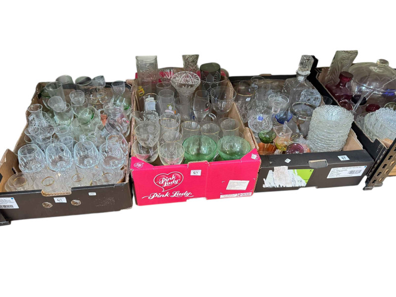 Eleven boxes of glass, china, books, pictures, wall clock and collectables.