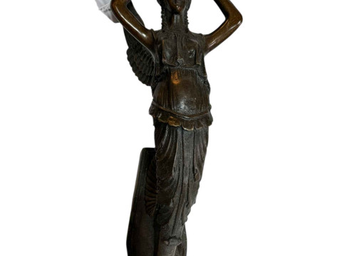 Pair bronze winged figural wall mounted candelabra, 49cm. thumbnail