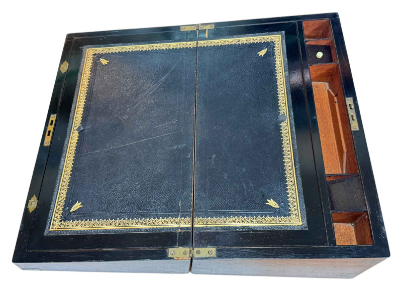 Victorian oak port writing box and Victorian mahogany sarcophagus jewellery box.