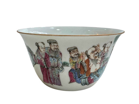 Chinese tea bowl decorated with figures in landscape with Daoguang mark...