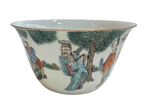 Chinese tea bowl decorated with figures in landscape with Daoguang mark to base. thumbnail