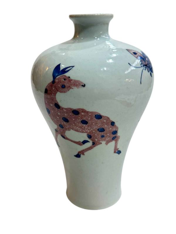 Chinese blue and red deer vase, double circled six character mark, 23cm.