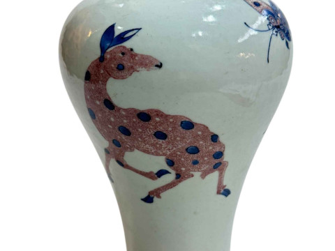 Chinese blue and red deer vase, double circled six character mark, 23cm.