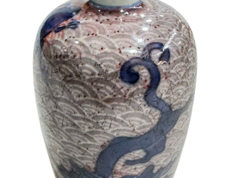 Chinese scent bottle with fish, frog and creatures on scale ground, six character mark, 8cm. thumbnail