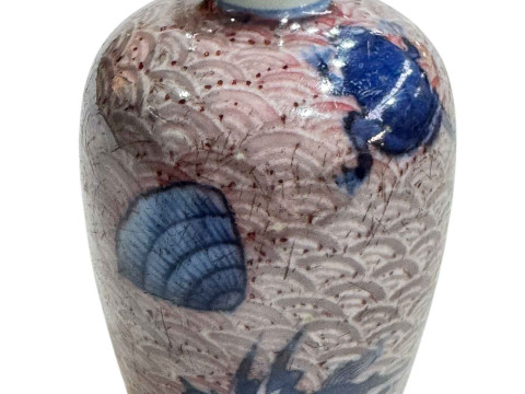 Chinese scent bottle with fish, frog and creatures on scale ground, six...