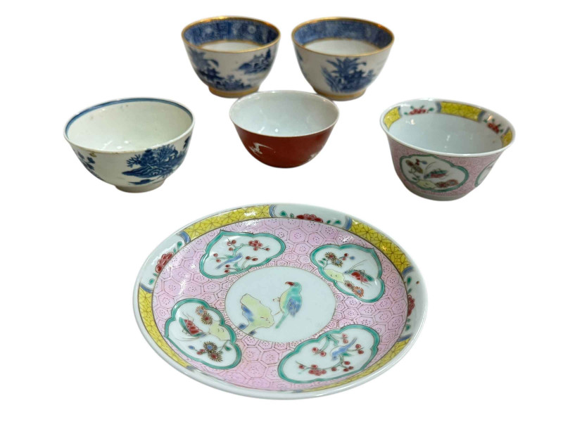 Collection of five Chinese tea bowls and one saucer.