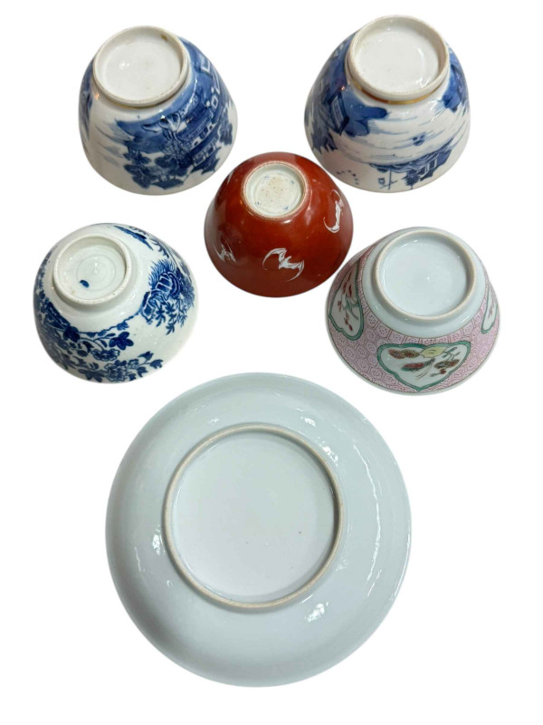 Collection of five Chinese tea bowls and one saucer.