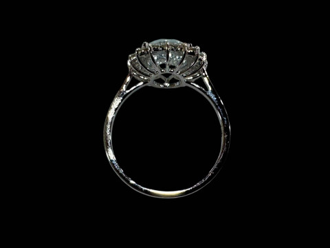 Aquamarine and diamond cluster ring in 18 carat white gold claw setting, the oval aquamarine over 2.2 carats, size O. thumbnail