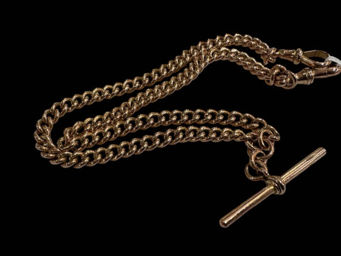 9 carat gold double albert with T-Bar.
