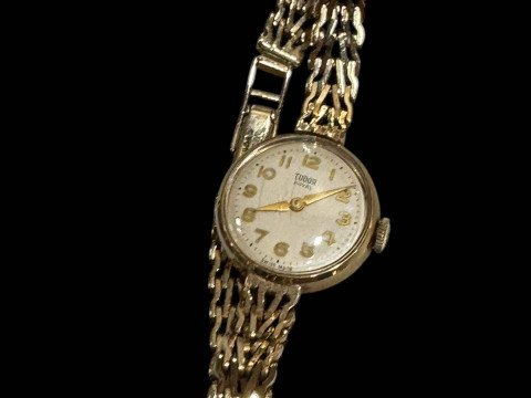 Rolex Tudor Royal 9 carat gold bracelet watch with case.