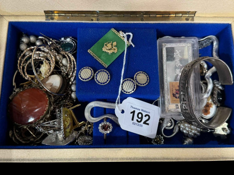 Jewellery box and contents including Oriental ingot, enamel and engine-turned...