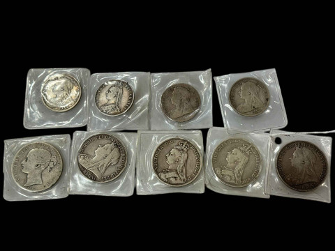 Five Victoria crowns, 1847, 1890, 1892, 1895 and 1897, and four Victoria...