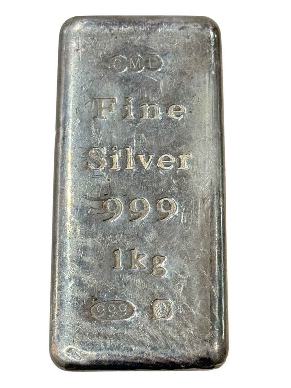 One Kilogram silver ingot stamped CML Fine Silver 999.