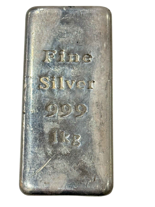 One Kilogram silver ingot stamped Fine Silver 999.