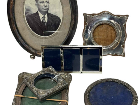 Five silver mounted photograph frames and two EP (7).