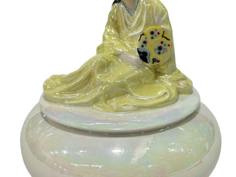 Rare Royal Doulton 'Japanese Fan' lidded powder bowl, HN405. thumbnail