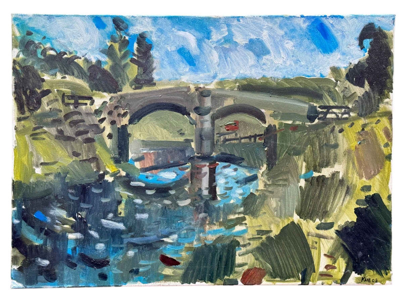 Kane Cunningham, Mowthorpe Bridge, Forge Valley, oil on canvas, signed and dated 08 lower right, 50cm by 70cm.
