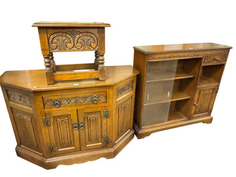 Four piece suite of Old Charm furniture comprising cabinet bookcase, 89cm...