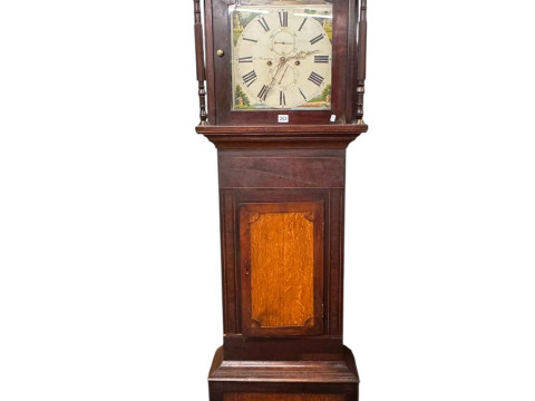 Antique oak, mahogany and line inlaid eight day longcase clock having...