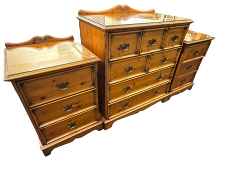 Erinwood pine four drawer chest, 98.5cm by 88cm by 47.5cm and pair matching...