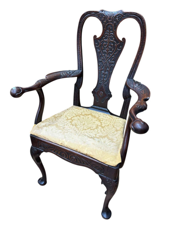 Set of five Georgian carved mahogany pad foot dining chairs together with a similar carver chair (6).
