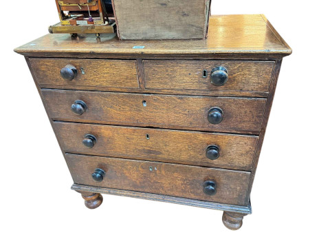 Georgian oak chest of two short above three long graduated drawers on...