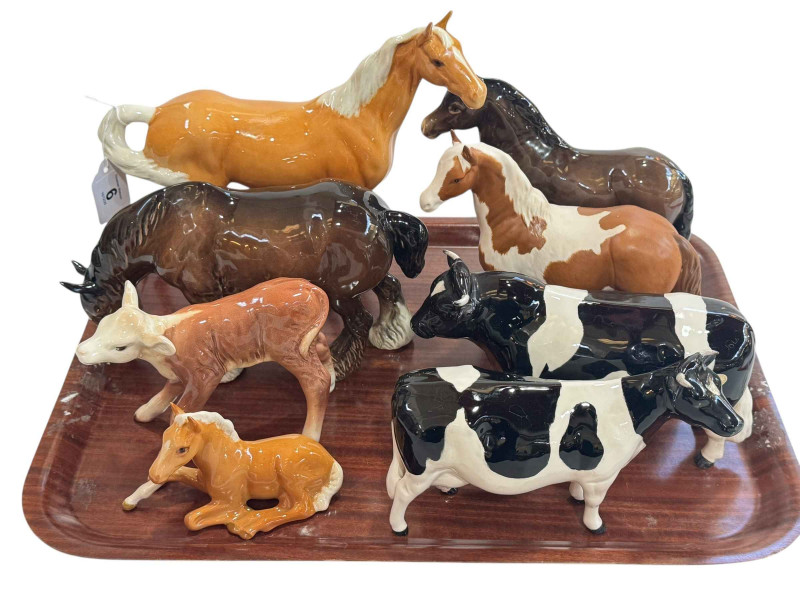 Four Beswick Horses, Foal, Hereford Calf, Fresian Cow and Bull.