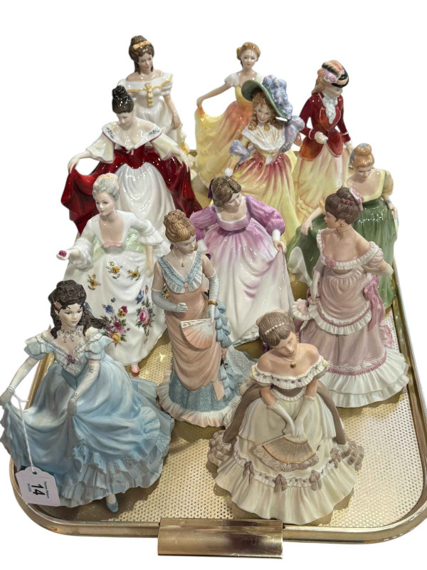 Four Coalport ladies and eight Royal Doulton figures.