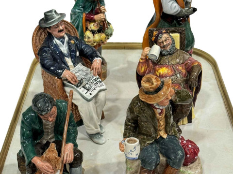 Collection of six Royal Doulton figures, The Mask Seller, Cavalier, Taking...