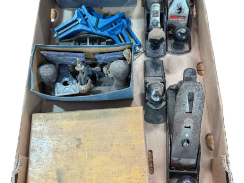 Various wood planes, router bits etc.