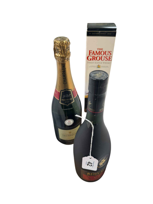 Dimple Blended Whisky, Famous Grouse, Premier Cru Brut and Remy Martin Champagne cognac.